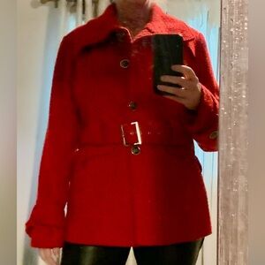 Apt. 9 Women's Red Pea Coat with Belt Single Breasted, Size XL (Never Worn)